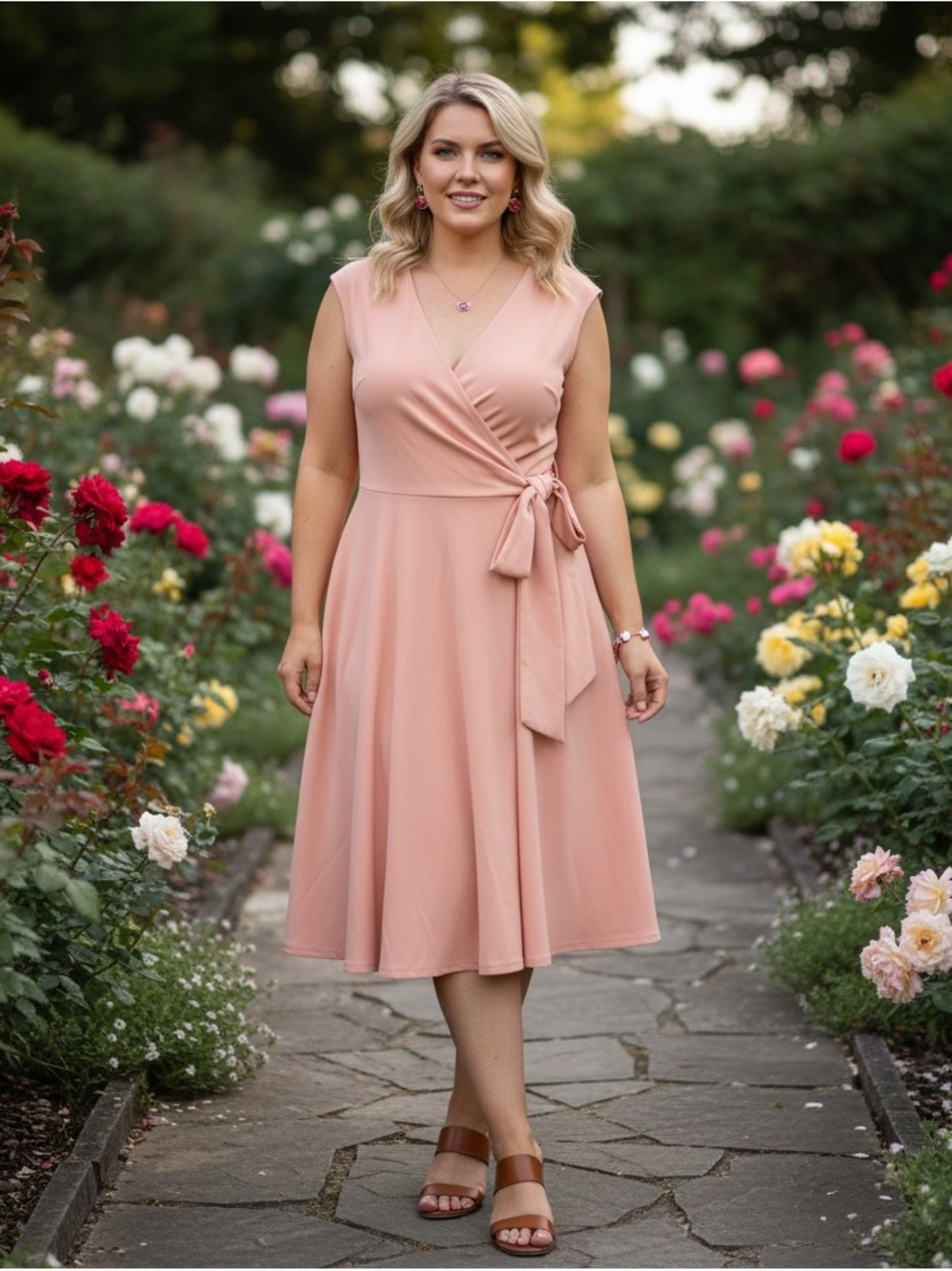 Twist-Waist Midi Dress in Peachy Blush. NWT